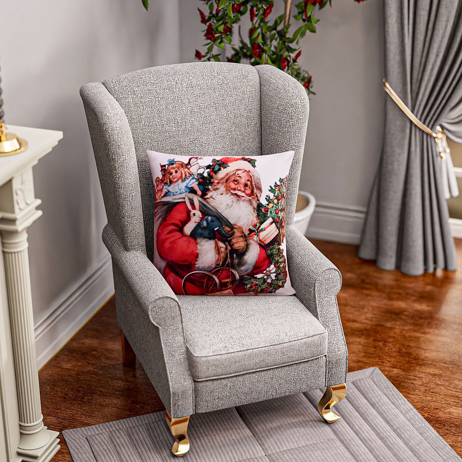 Santa Pattern LED Cushion Cover with Flling - Red