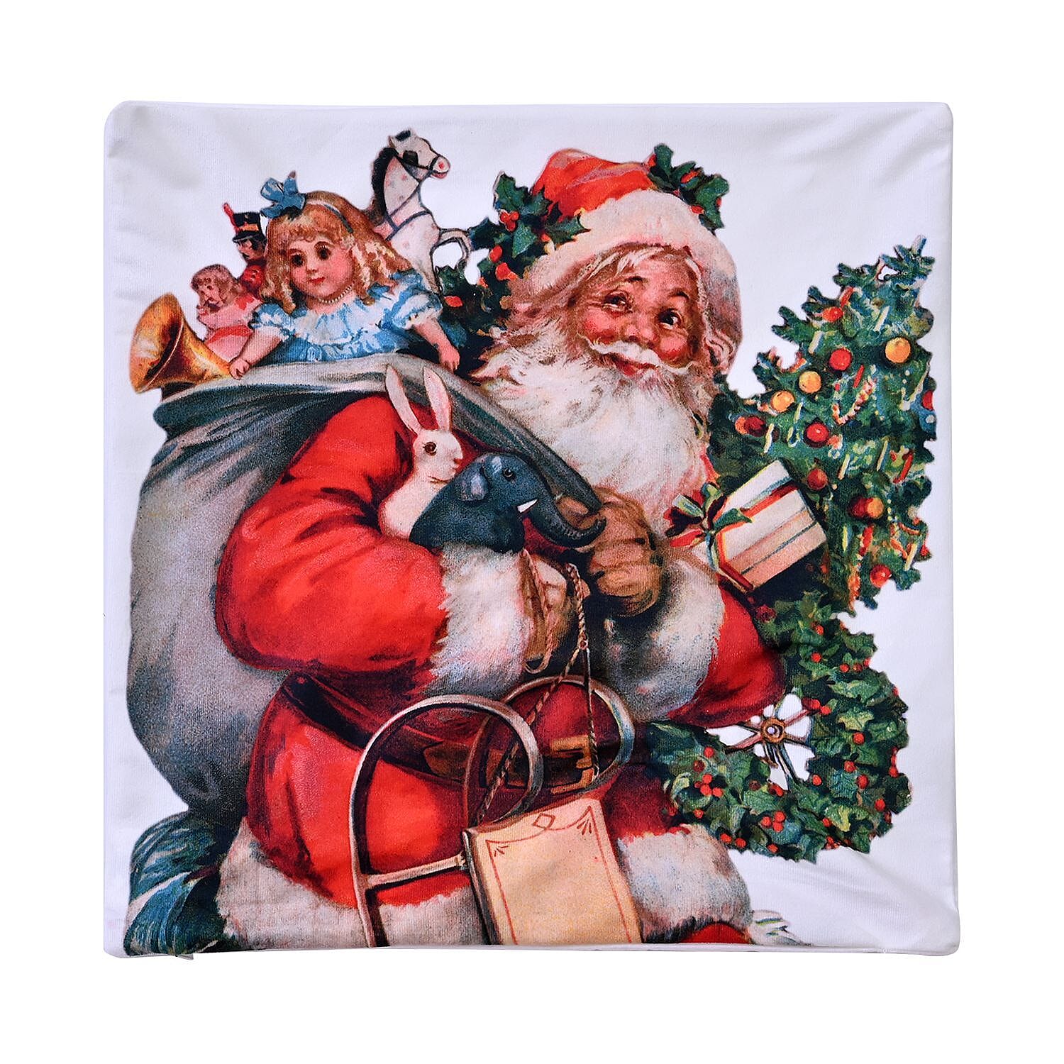 Santa Pattern LED Cushion Cover with Flling - Red