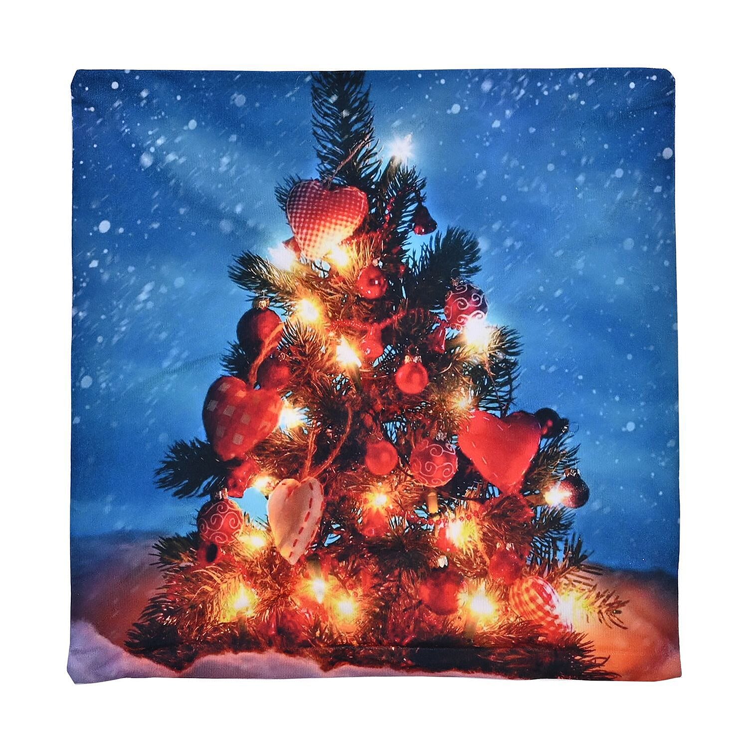 Christmas Tree Printed LED Cushion Cover with Filling - Blue - (Requires 2AA Batteries - Not Incld)