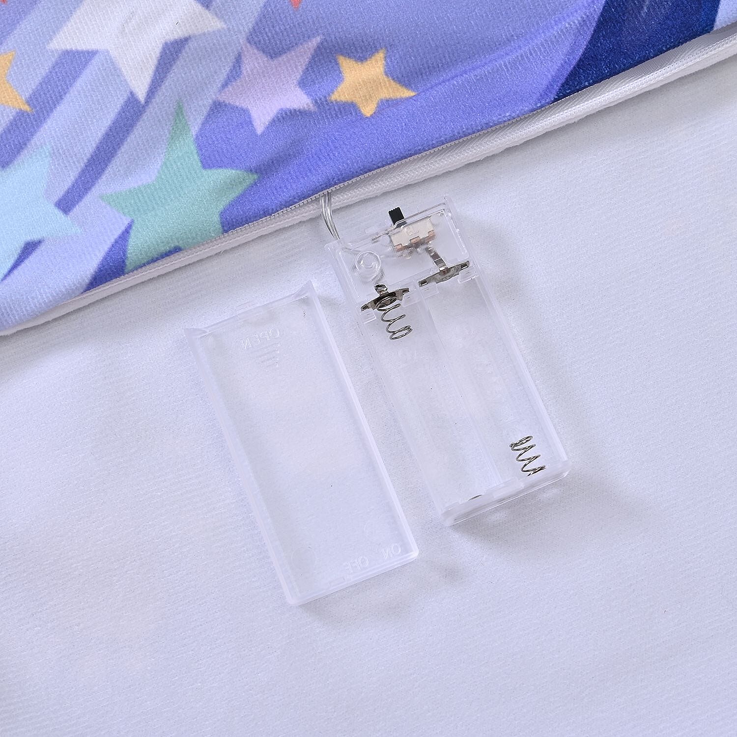 Flying Santa in Night Printed LED Cushion Cover with Filling - Blue