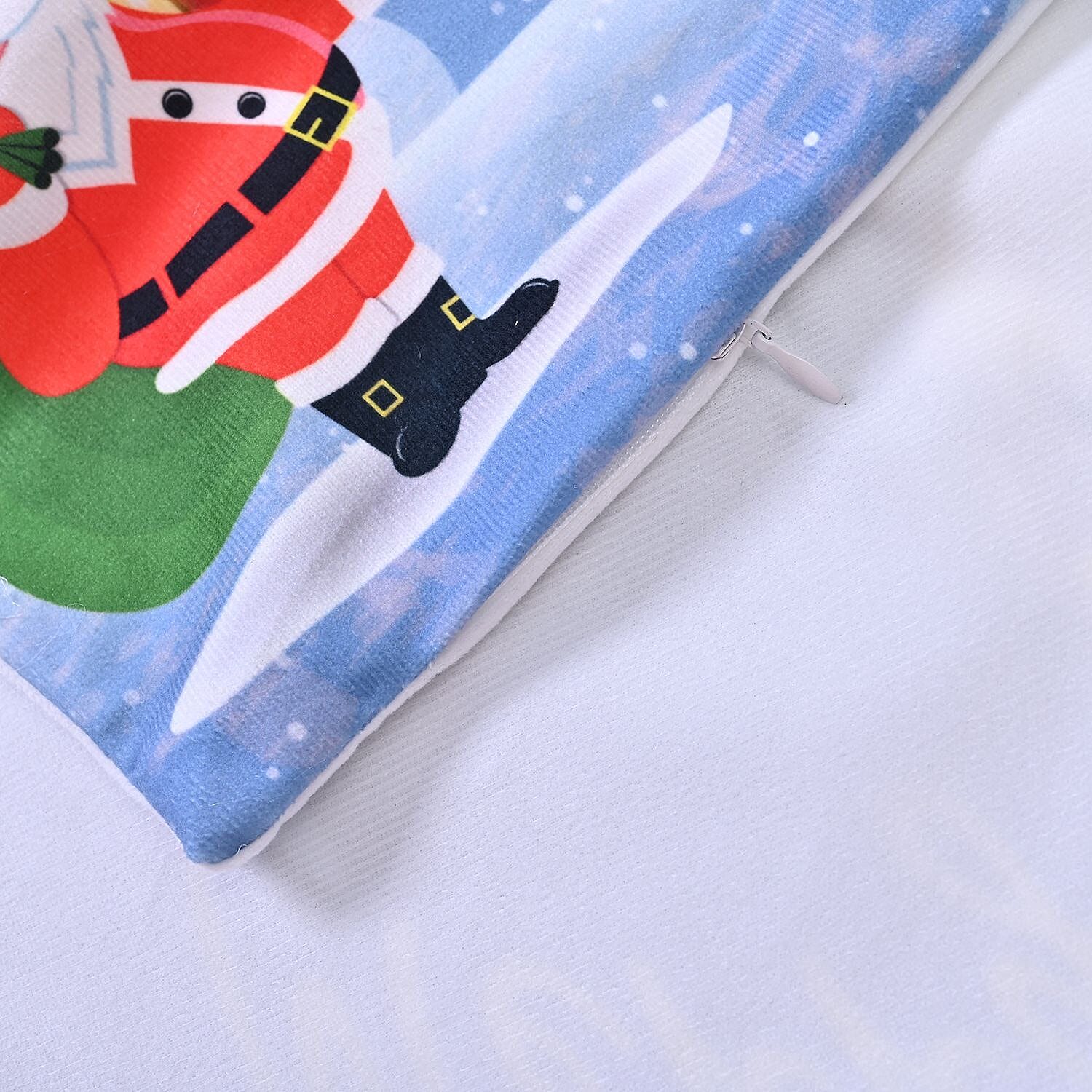 Snowy Night Forest - Santa LED Printed Cushion Cover With Filling - Blue (Requires 2AA Batteries - Not Incld)