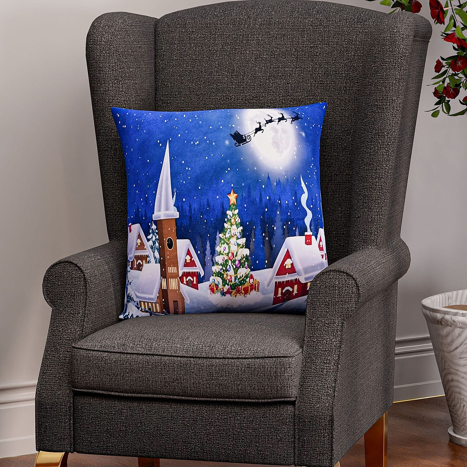 Home - Snowman Printed LED Cushion Cover with Filling - Blue