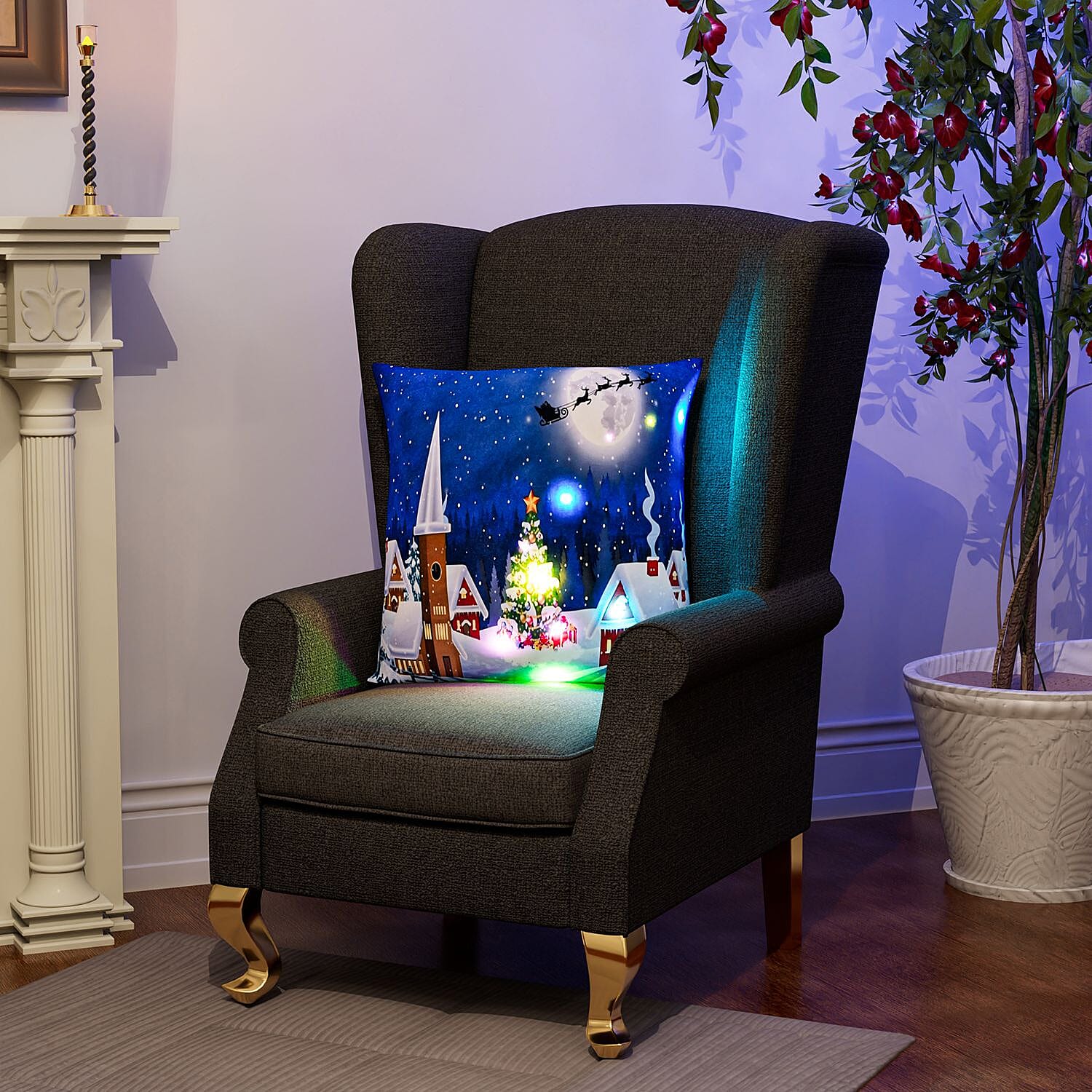 Home - Snowman Printed LED Cushion Cover with Filling - Blue