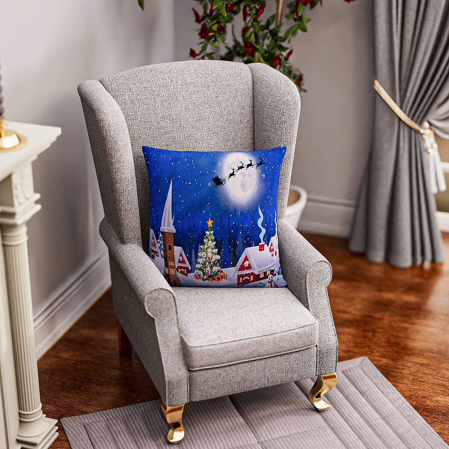 Home - Snowman Printed LED Cushion Cover with Filling - Blue