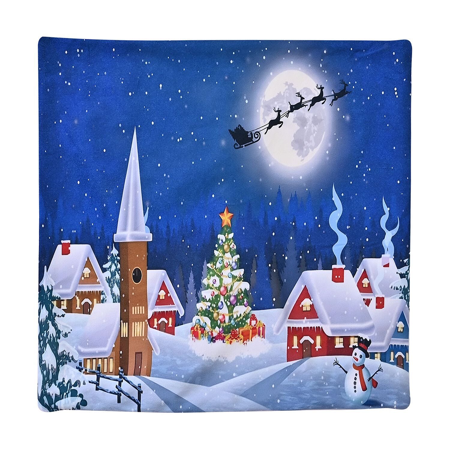 Home - Snowman Printed LED Cushion Cover with Filling - Blue