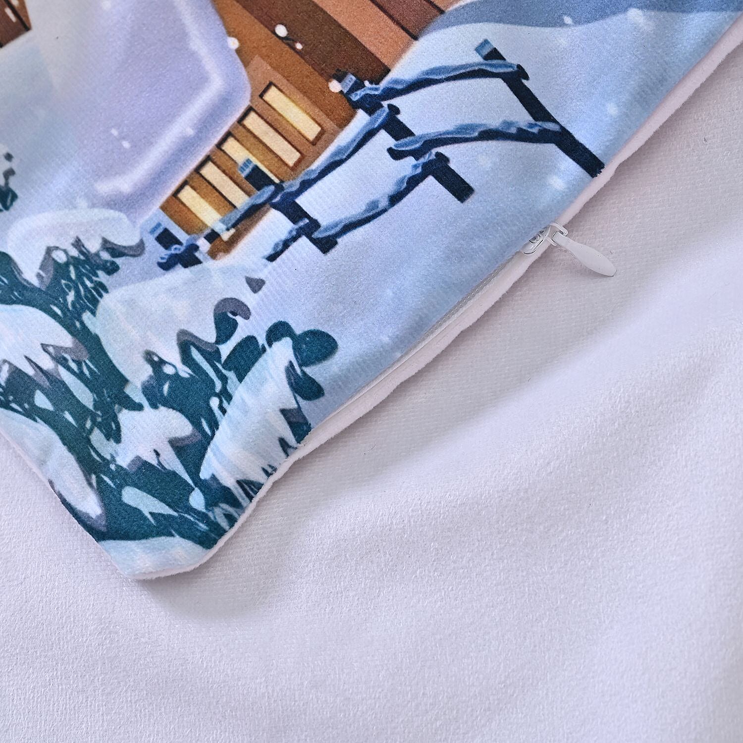 Home - Snowman Printed LED Cushion Cover with Filling - Blue