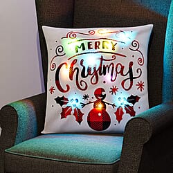 Merry Christmas Printed LED Cushion - Red
