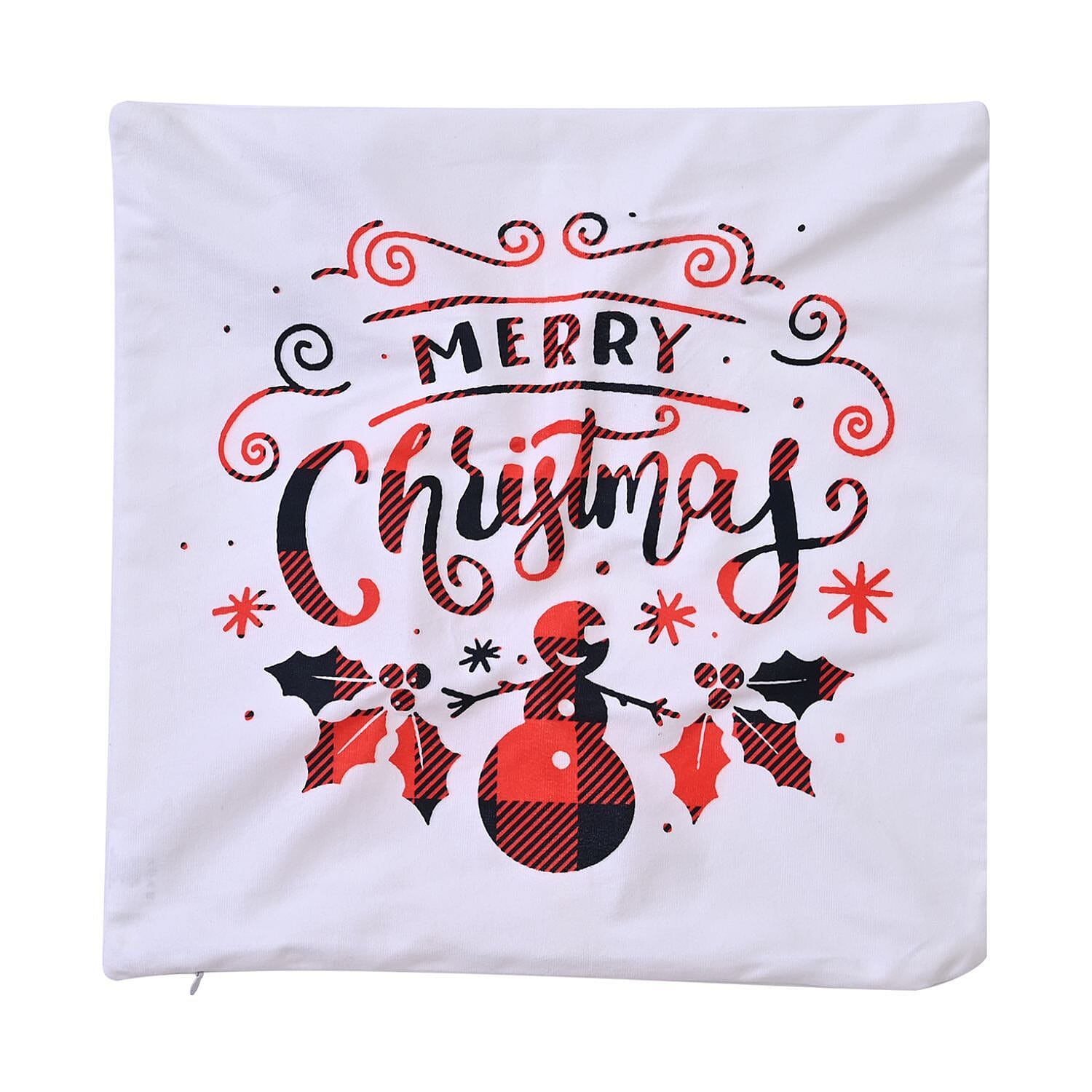 Merry Christmas Printed LED Cushion Cover with Filling - White