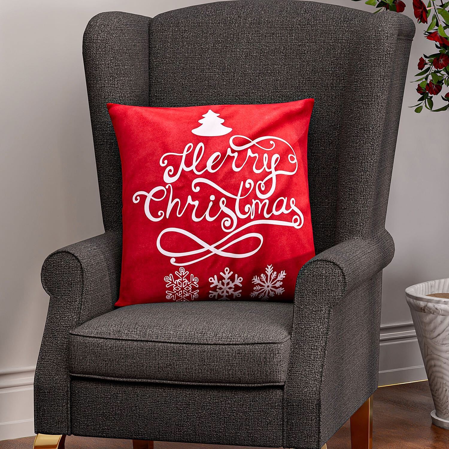Merry Christmas Printed LED Cushion - Red