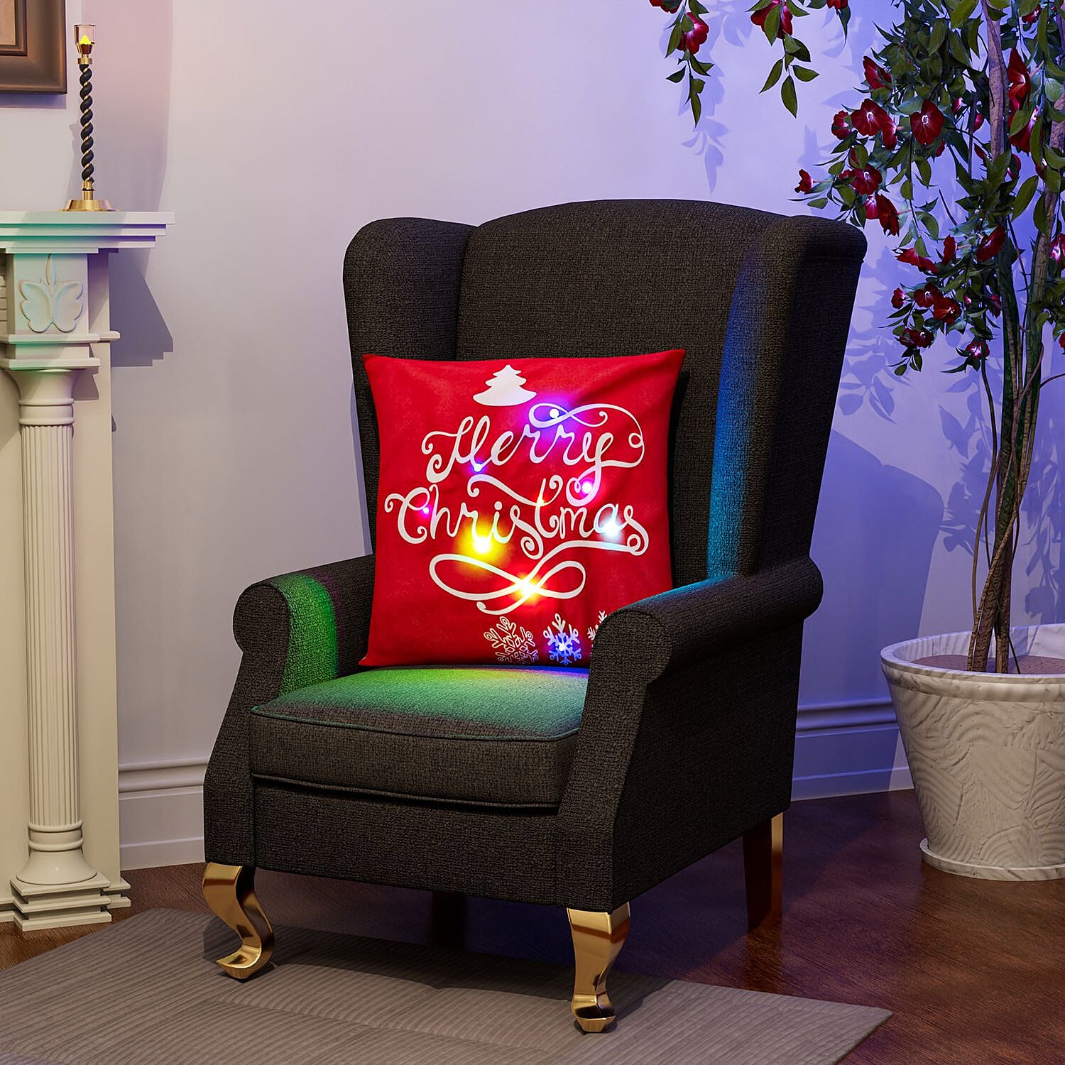 Merry Christmas Printed LED Cushion - Red