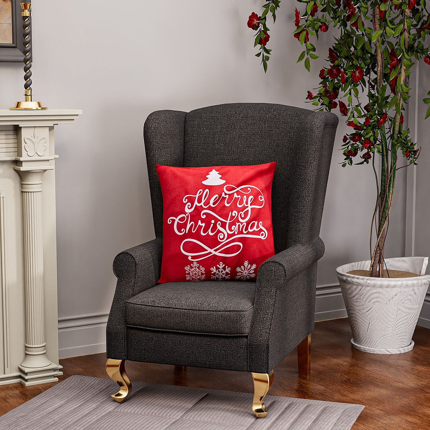 Merry Christmas Printed LED Cushion - Red