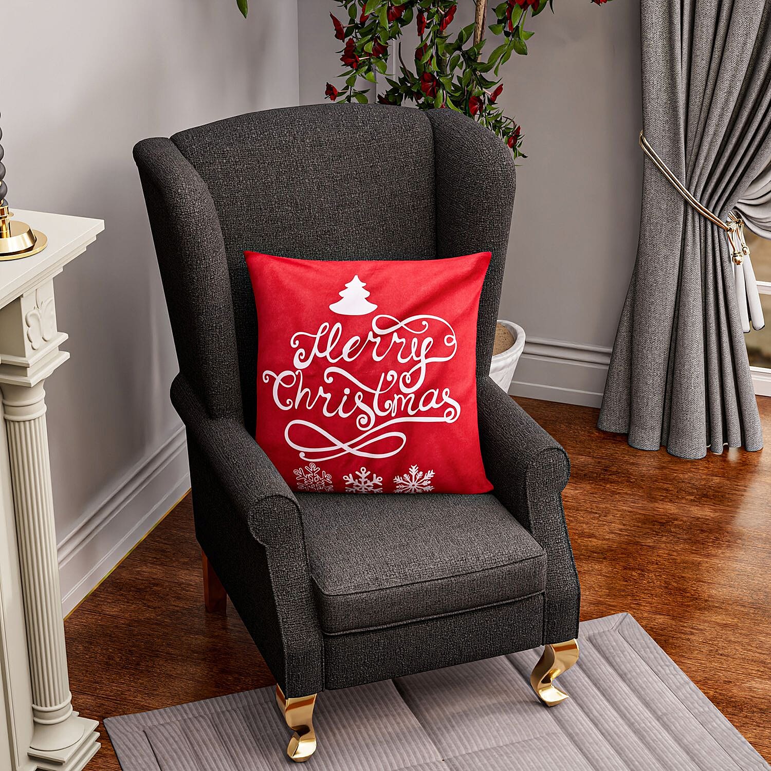 Merry Christmas Printed LED Cushion - Red