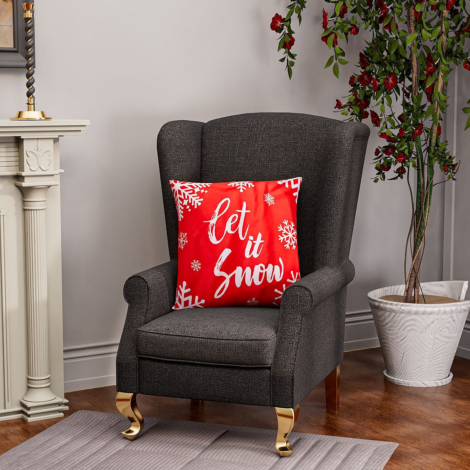 Let It Snow Printed LED Cushion Cover with Filling - Red - (Requires 2AA Batteries - Not Incld)