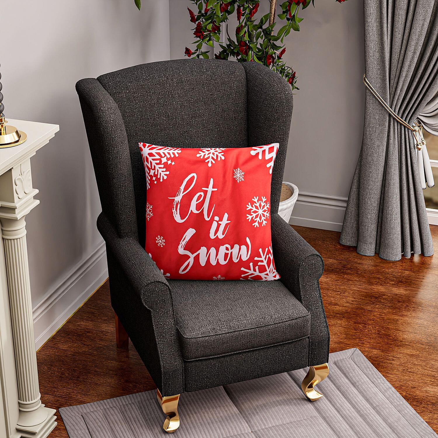 Let It Snow Printed LED Cushion Cover with Filling - Red - (Requires 2AA Batteries - Not Incld)