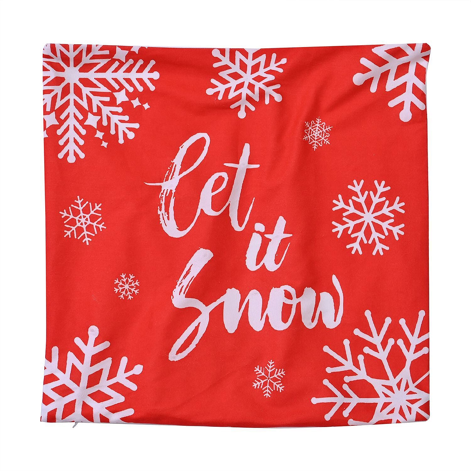 Let It Snow Printed LED Cushion Cover with Filling - Red - (Requires 2AA Batteries - Not Incld)