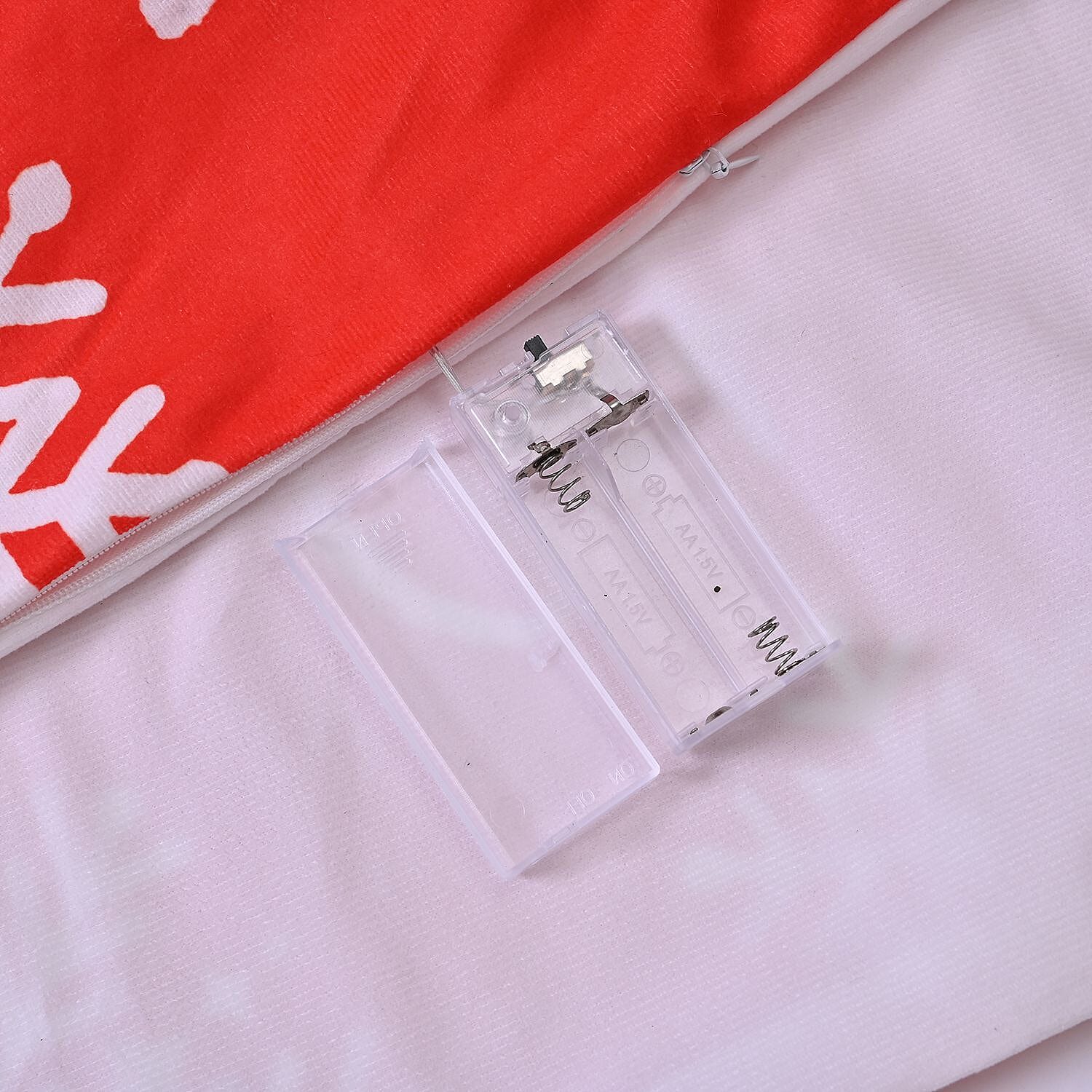 Let It Snow Printed LED Cushion Cover with Filling - Red - (Requires 2AA Batteries - Not Incld)