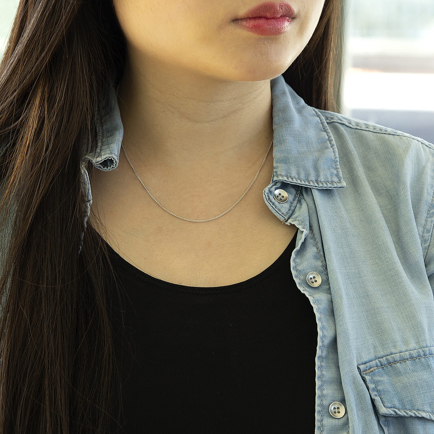 9K White Gold  Chain (Size - 16),  Gold Wt. 1.7 Gms