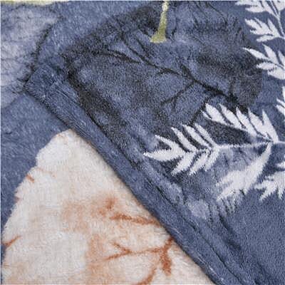  Luxurious Super Soft Floral Pattern Flannel Blanket - Grey White and Blue