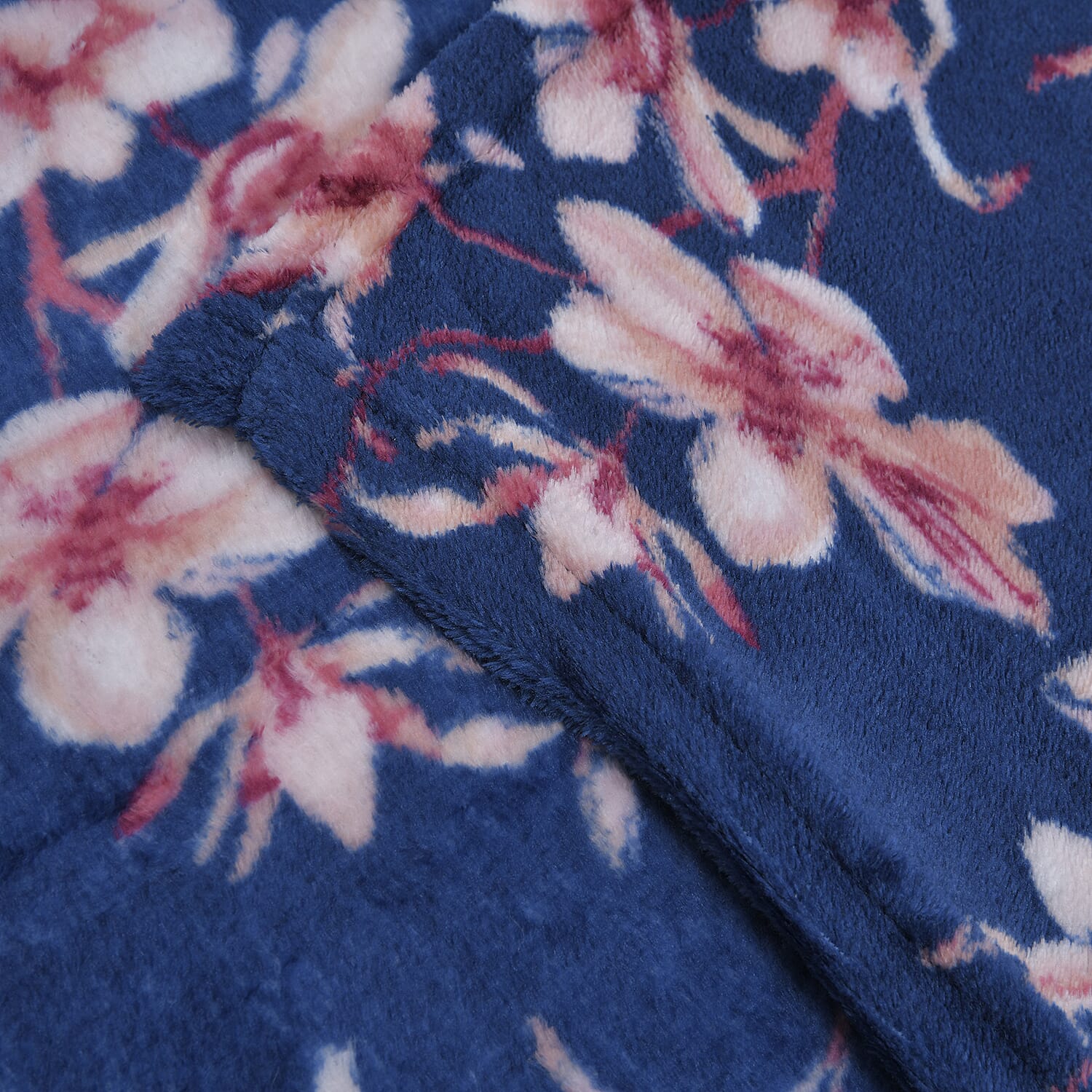 Luxurious Super Soft Floral Pattern Fleece Blanket (210x150 Cm) - Navy