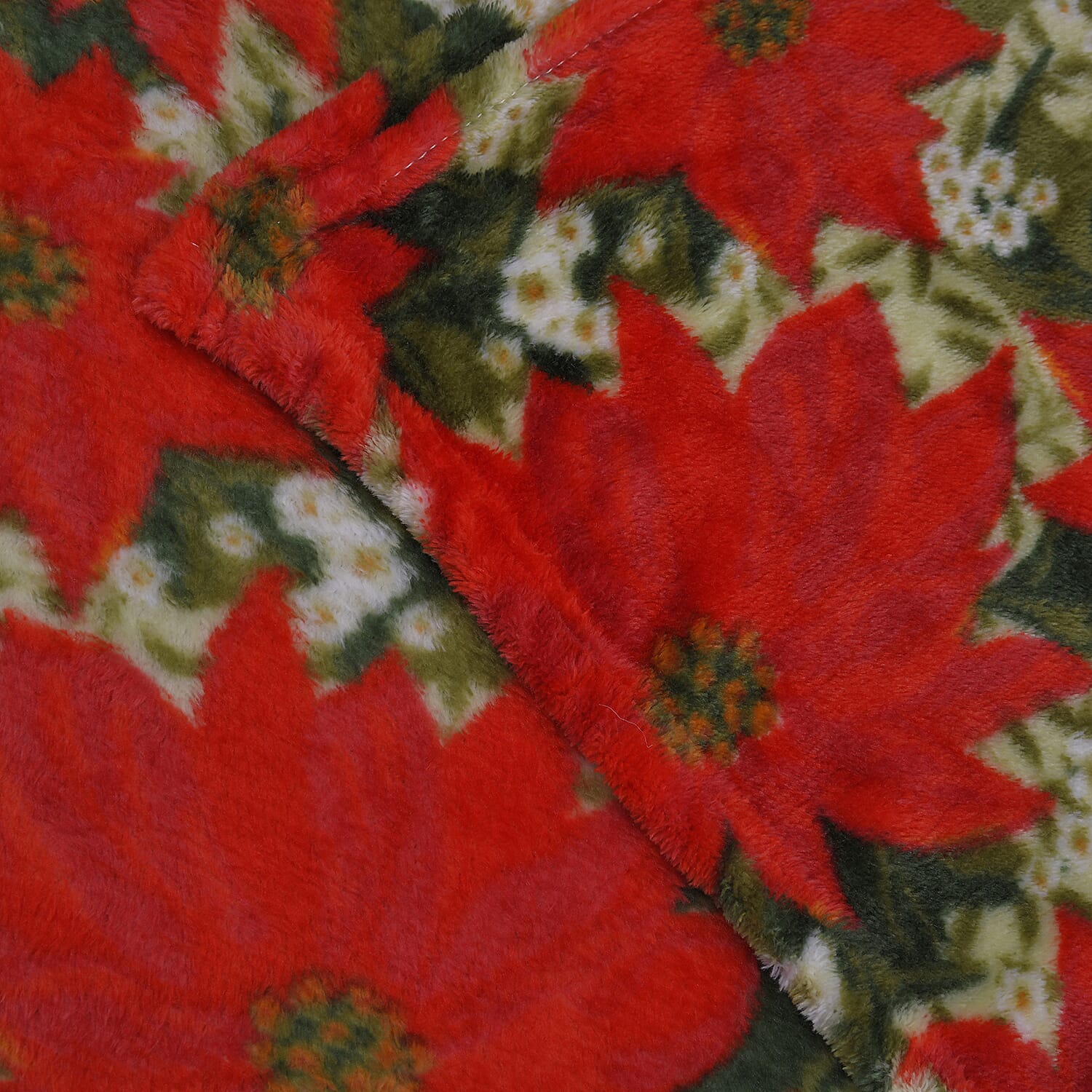 Super Soft Poinsettia Pattern Fleece Blanket (210x150 Cm) - Orange