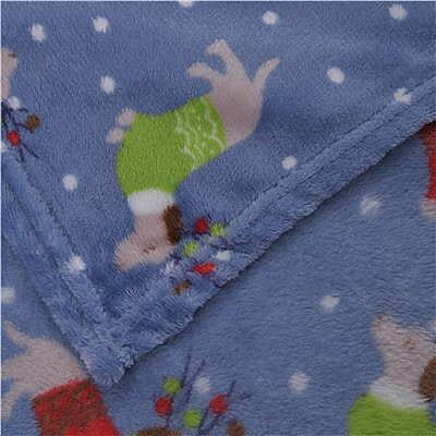 Luxurious Super Soft Dog Pattern Fleece Blanket (210x150 Cm) - Baby Blue & Multi
