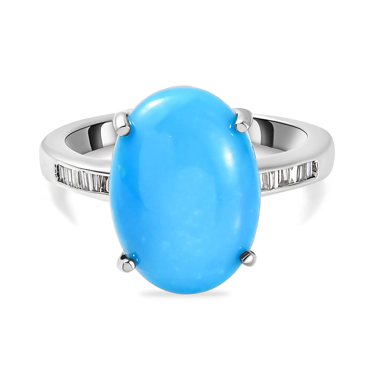 RHAPSODY 950 Platinum Arizona Sleeping Beauty Turquoise and Diamond Ring 4.54 Ct, Platinum Wt. 6.00 Gms