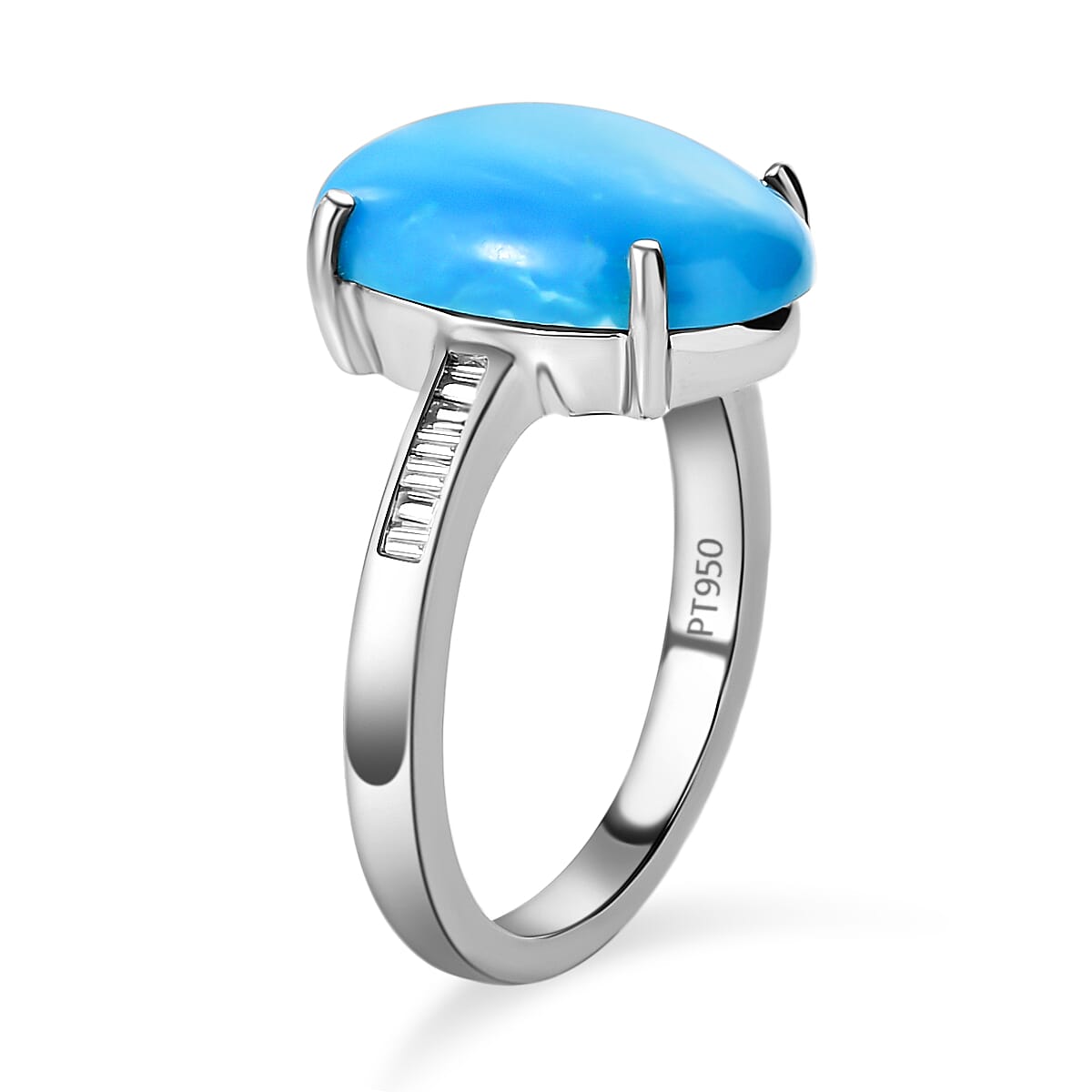 RHAPSODY 950 Platinum Arizona Sleeping Beauty Turquoise and Diamond Ring 4.54 Ct, Platinum Wt. 6.00 Gms