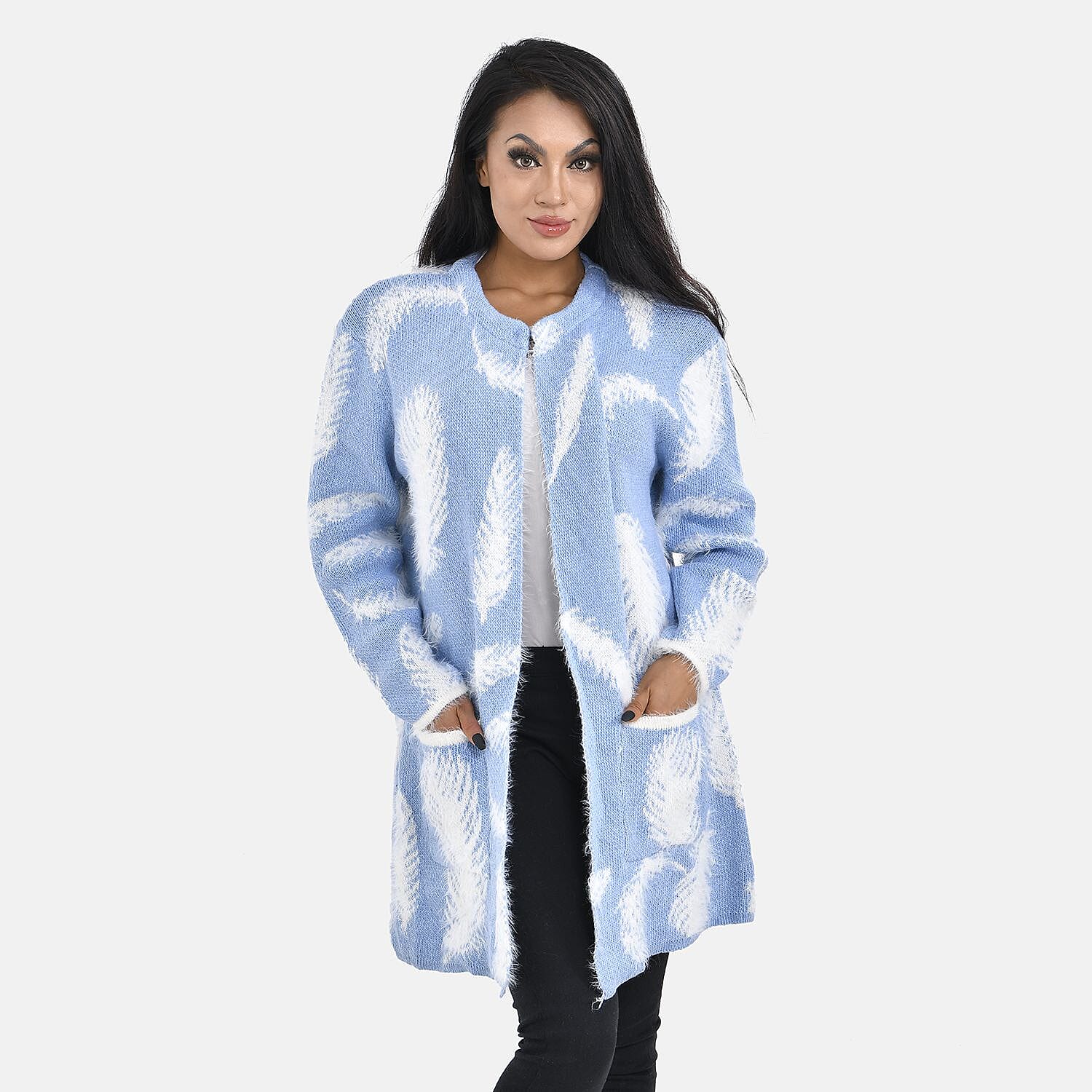 Tamsy Winter Outfit with 2 Pockets (Free Size) - Light Blue - White