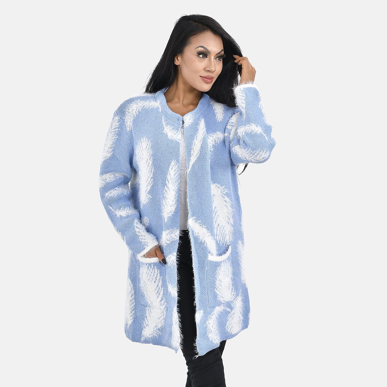Tamsy Winter Outfit with 2 Pockets (Free Size) - Light Blue - White