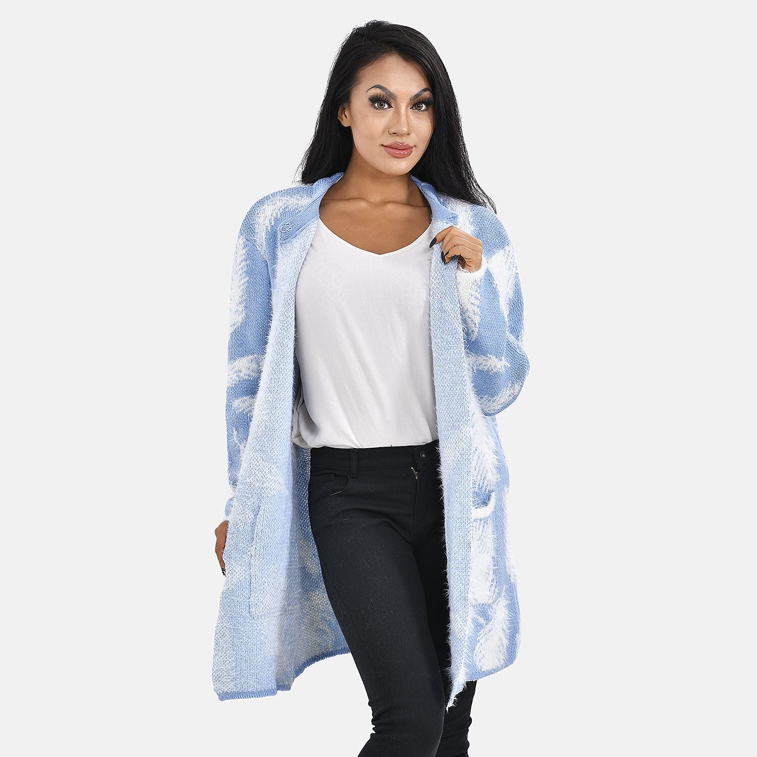 Tamsy Winter Outfit with 2 Pockets (Free Size) - Light Blue - White