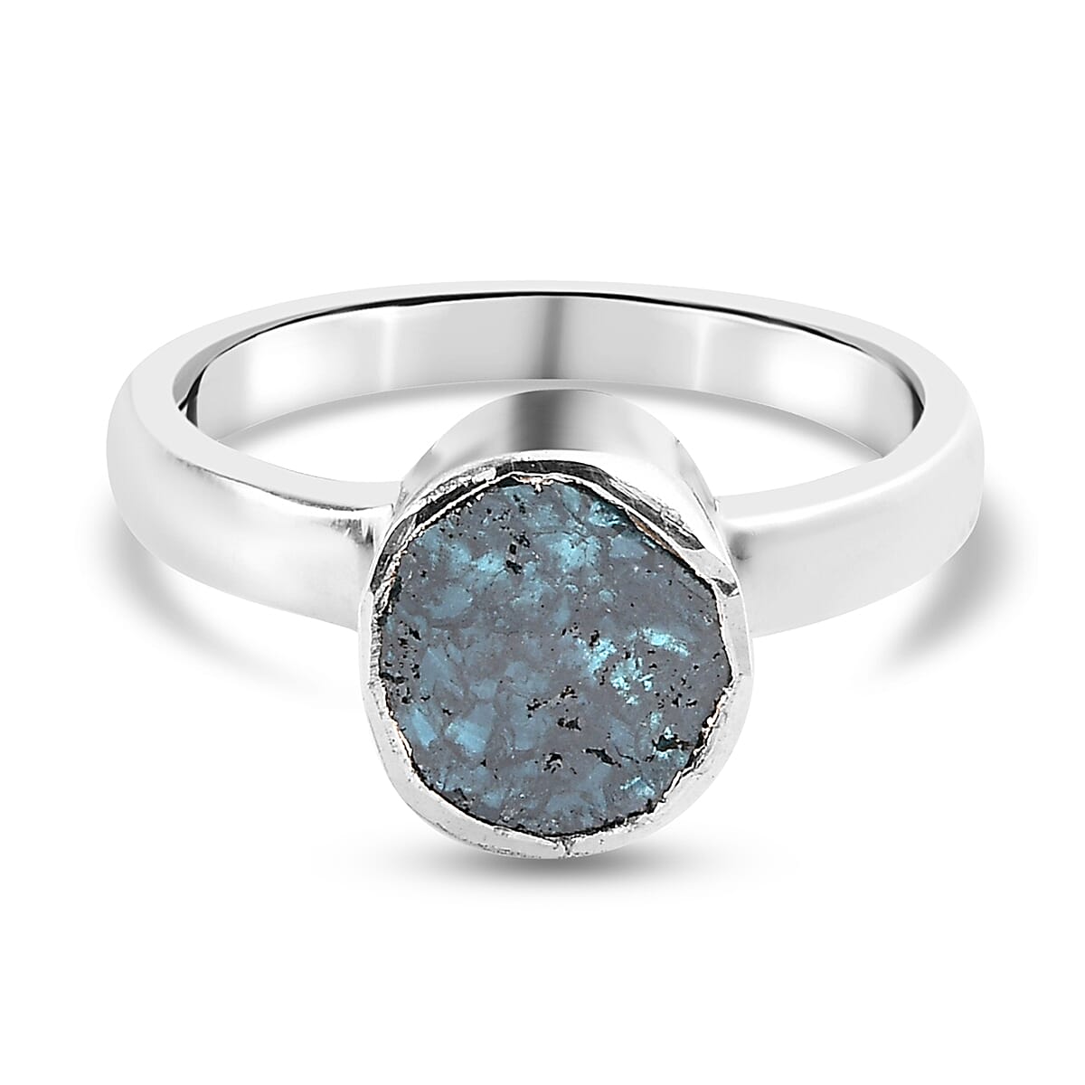 Artisan Crafted Blue Polki Diamond Ring in Platinum Overlay Sterling Silver 0.50 Ct.