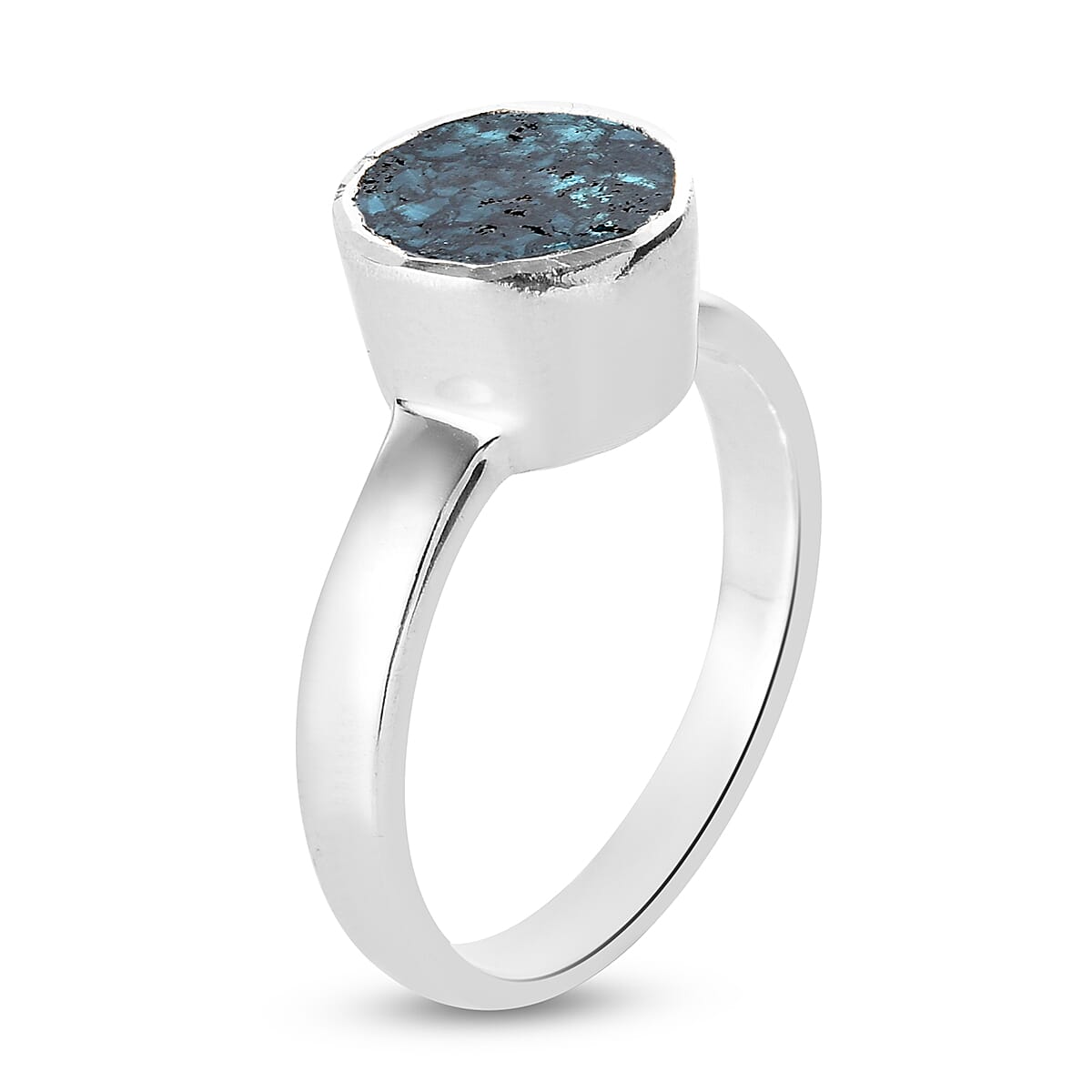 Artisan Crafted Blue Polki Diamond Ring in Platinum Overlay Sterling Silver 0.50 Ct.