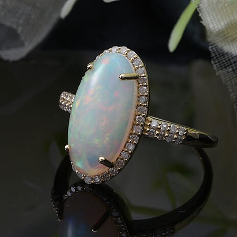 9K Yellow Gold Ethiopian Welo Opal and Diamond (G-H) Ring 3.45 Ct. Gold Wt 3 Gms
