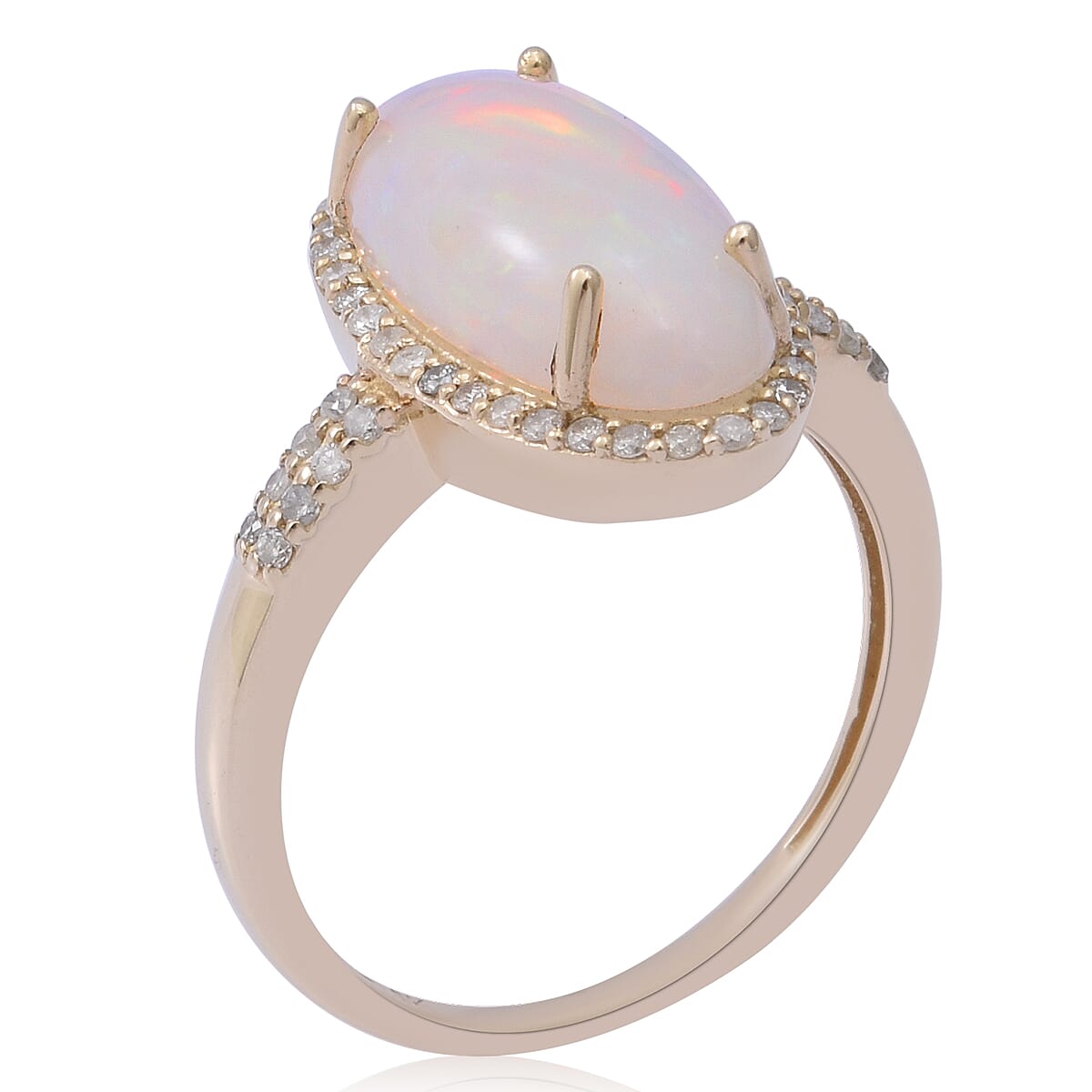 9K Yellow Gold Ethiopian Welo Opal and Diamond (G-H) Ring 3.45 Ct. Gold Wt 3 Gms