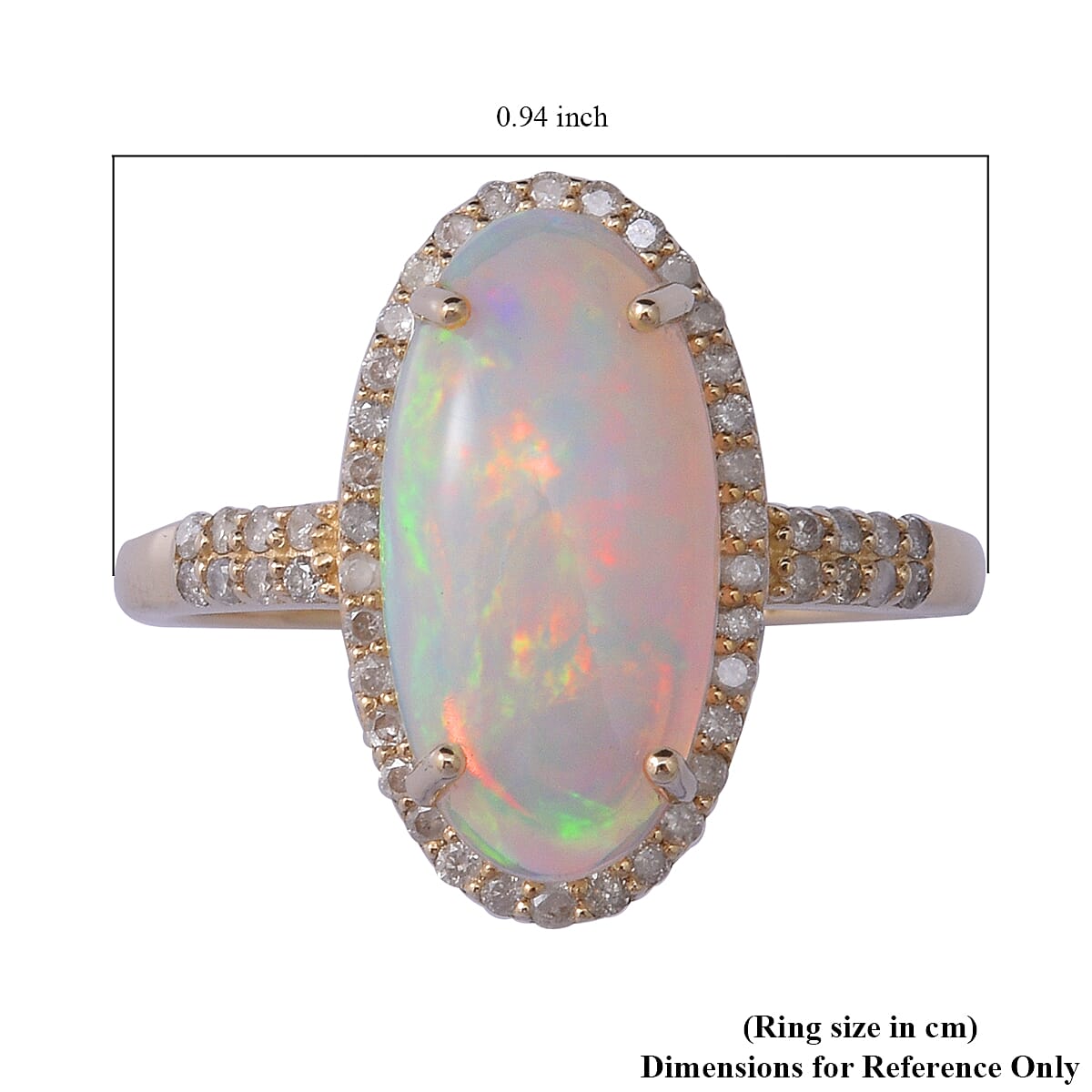 9K Yellow Gold Ethiopian Welo Opal and Diamond (G-H) Ring 3.45 Ct. Gold Wt 3 Gms