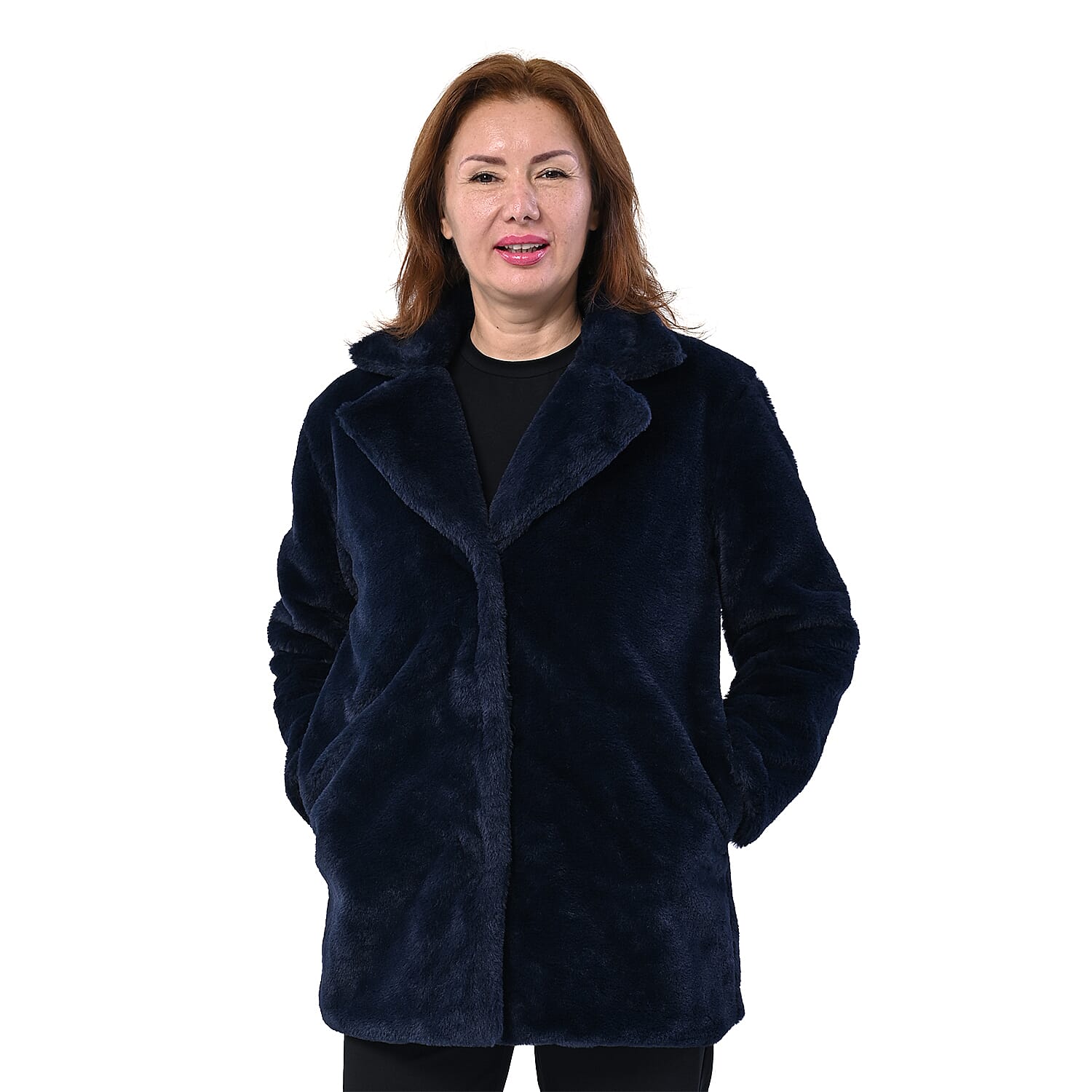 TAMSY Faux Fur Coat (Size S) - Navy