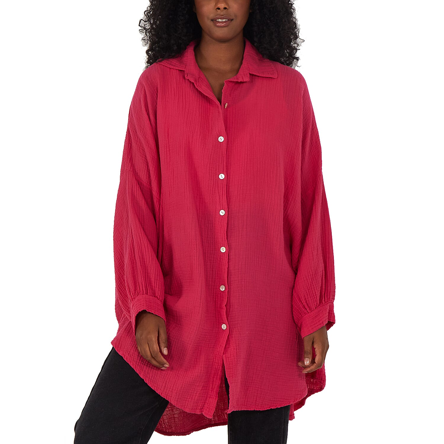 Nova of London Women Oversized 100% Cotton Cheese Cloth Shirt (One Size) - Hot Pink