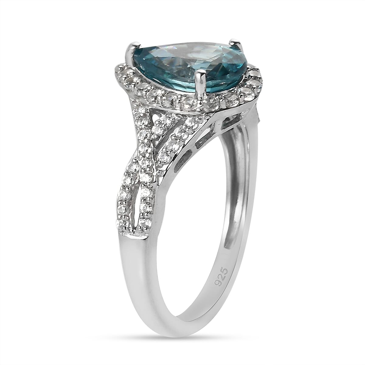Ratanakiri Blue Zircon and Natural Zircon Ring in Platinum Overlay Sterling Silver 3.73 Ct.