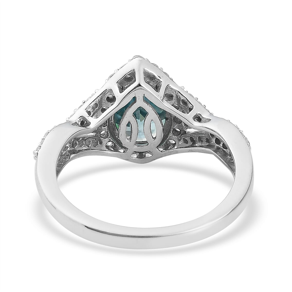 Ratanakiri Blue Zircon and Natural Zircon Ring in Platinum Overlay Sterling Silver 3.73 Ct.
