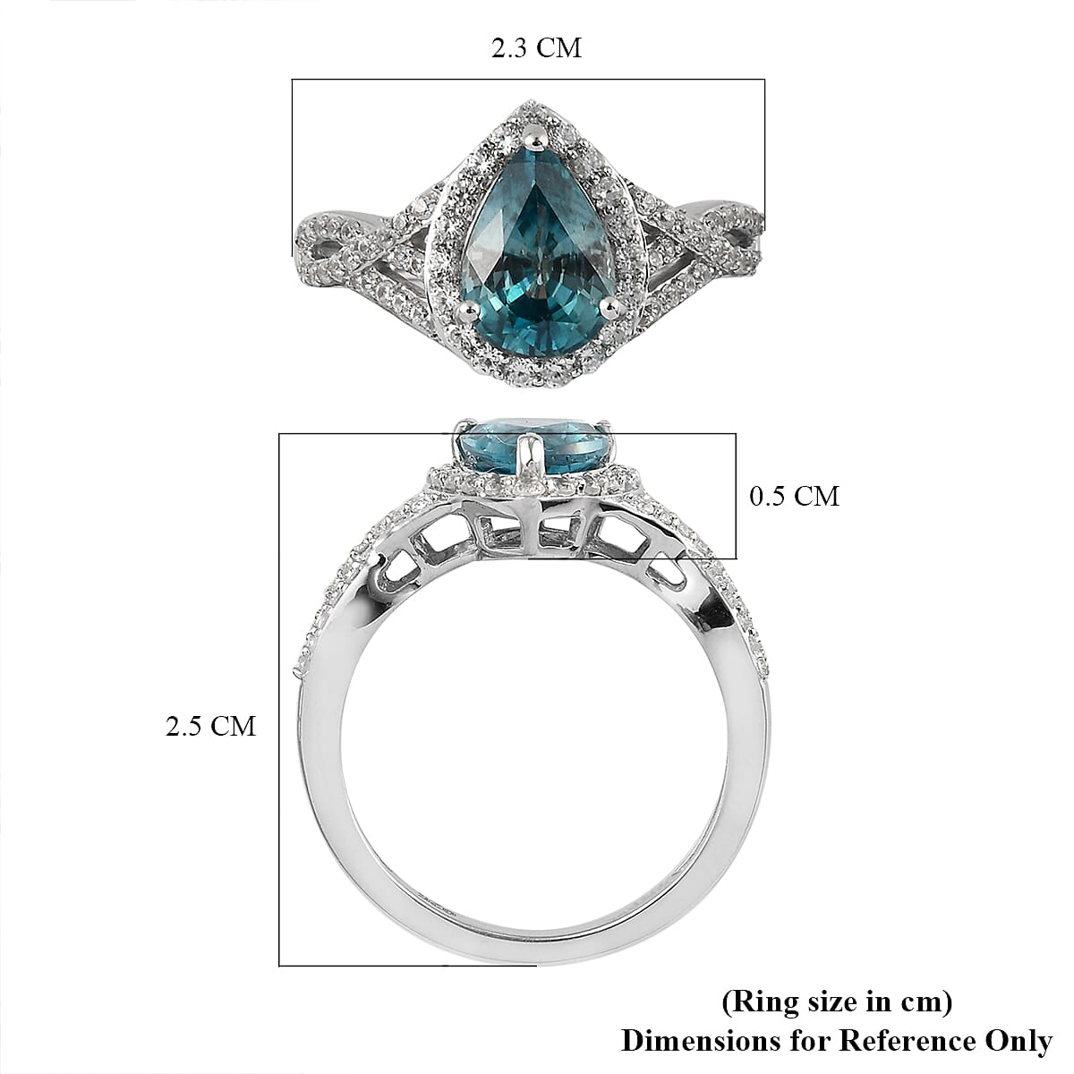 Ratanakiri Blue Zircon and Natural Zircon Ring in Platinum Overlay Sterling Silver 3.73 Ct.