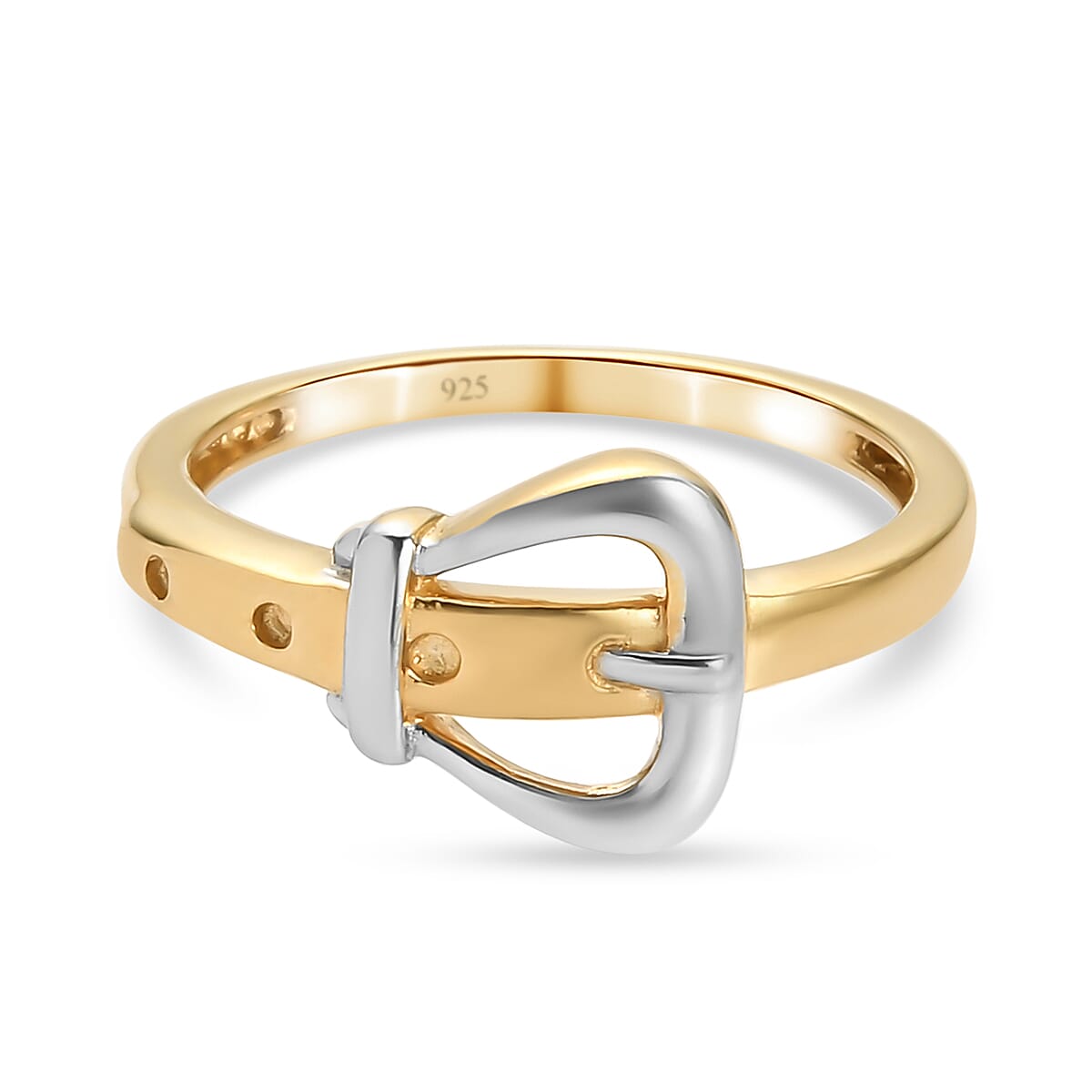 Platinum and Gold Overlay Sterling Silver Buckle Ring