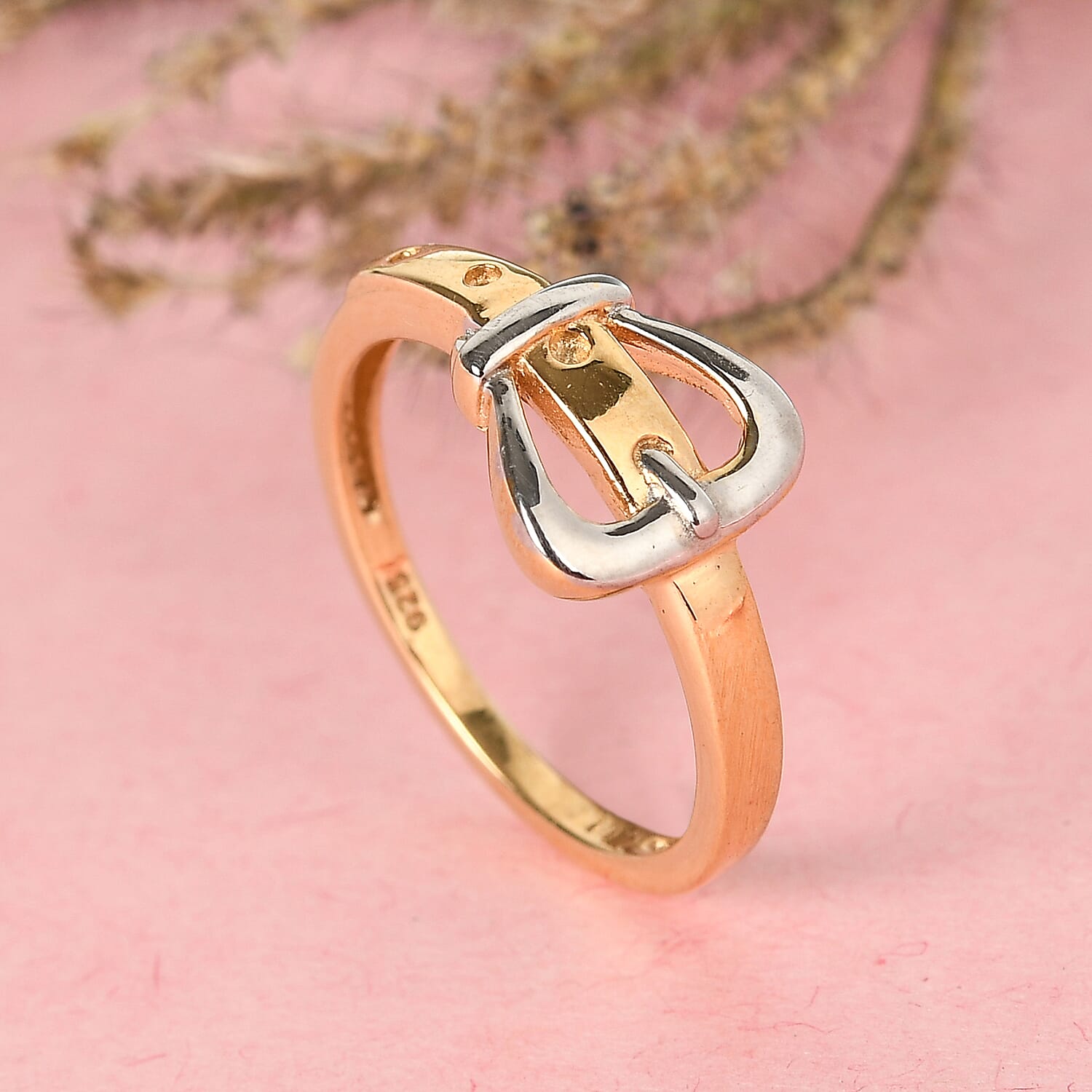 Platinum and Gold Overlay Sterling Silver Buckle Ring