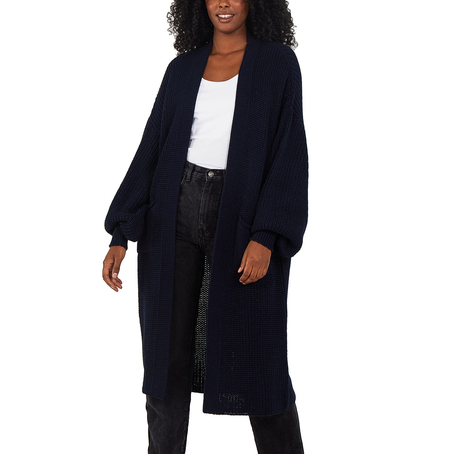 Nova Of London Edge To Edge Knitted Long Cardigan - Navy