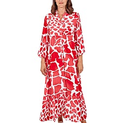 Nova of London Women Giraffe Pattern Maxi Smock Dress (One Size)  - Red