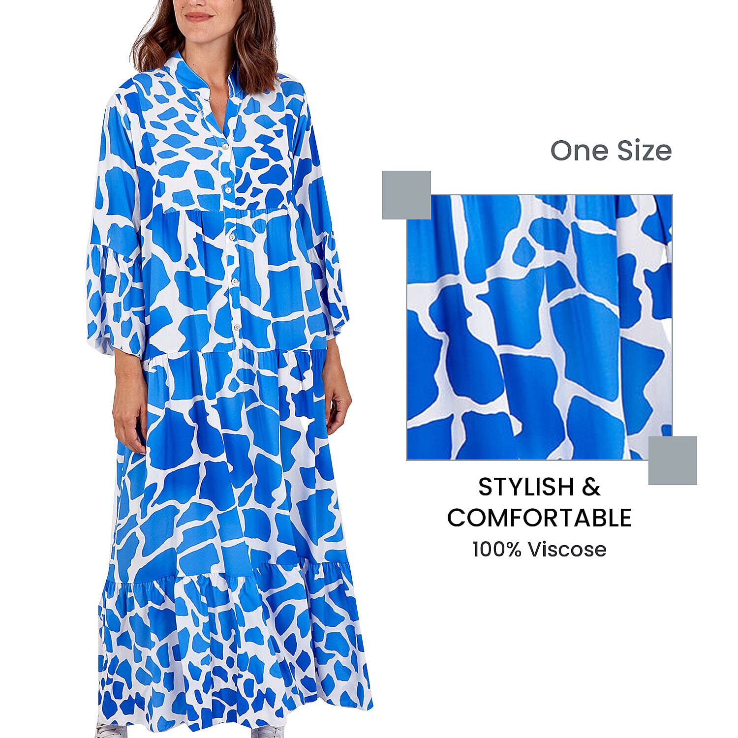 Nova of London Women Giraffe Pattern Maxi Smock Dress (One Size)  - Royal Blue