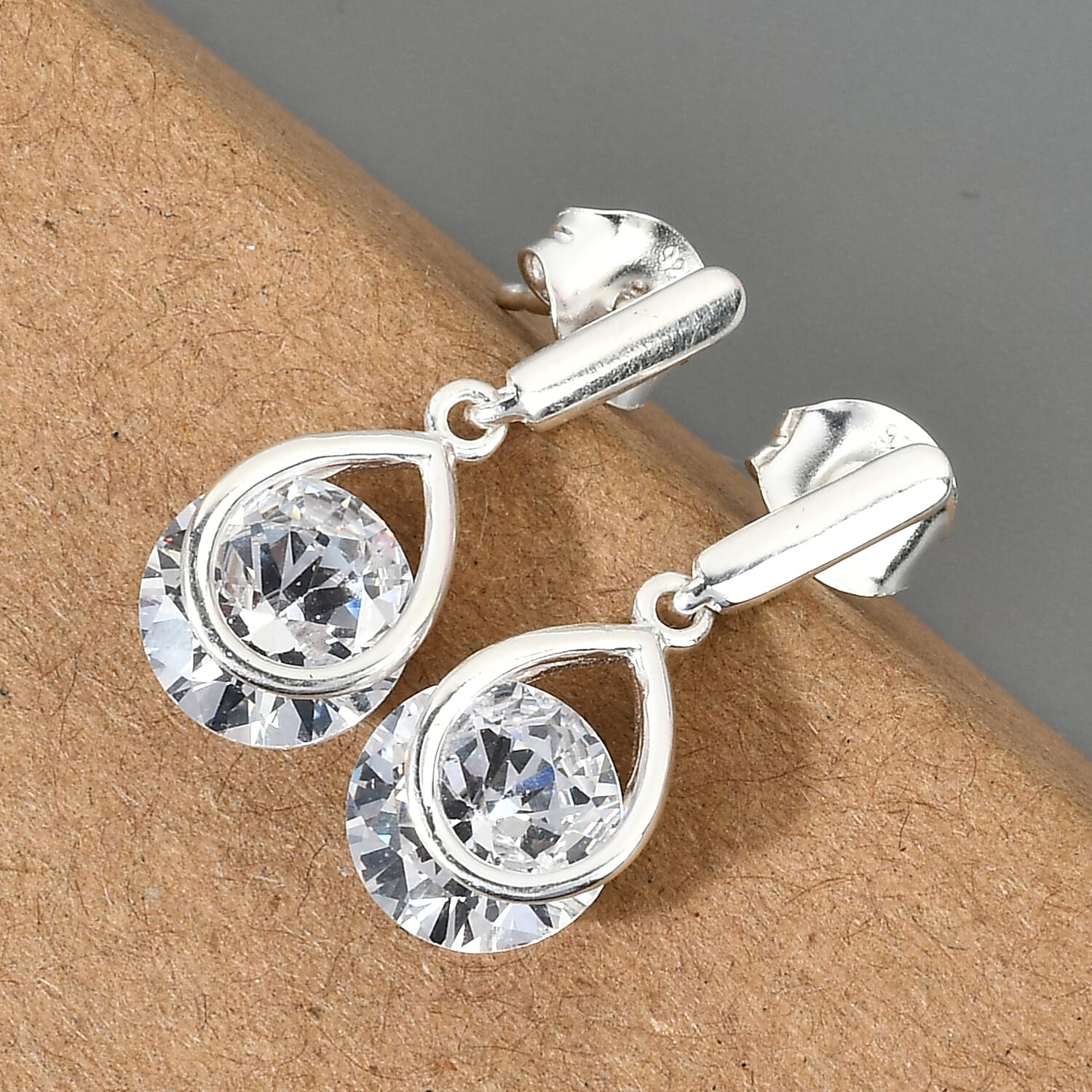 Simulated Diamond Dangling Earrings (with Push Back) in Sterling Silver