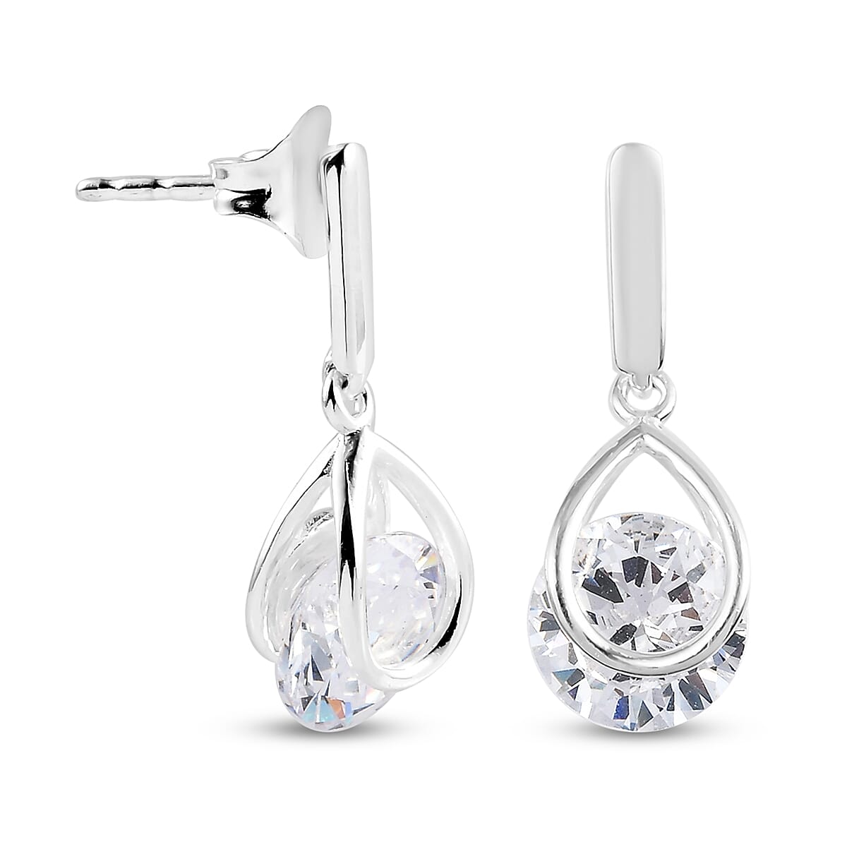 Simulated Diamond Dangling Earrings (with Push Back) in Sterling Silver