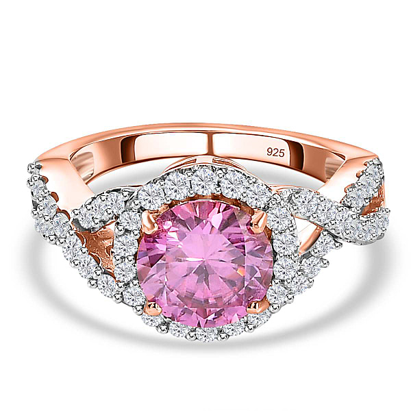 Pink and White Moissanite Criss Cross Ring in 18K Rose Gold Vermeil Plated  Sterling Silver 2.18 Ct. - 7587911 - TJC