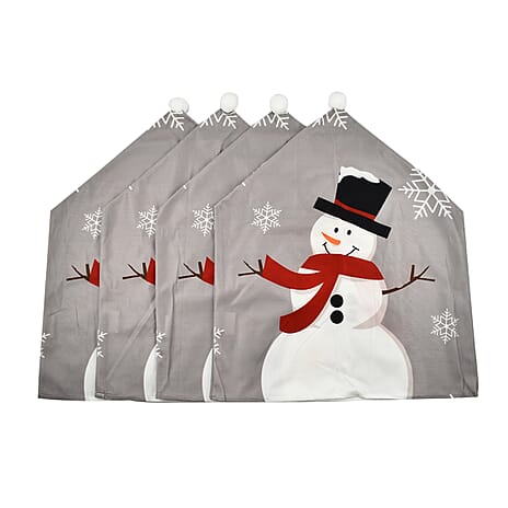 Set of 4 - Christmas Chair Covers with Snowman Pattern