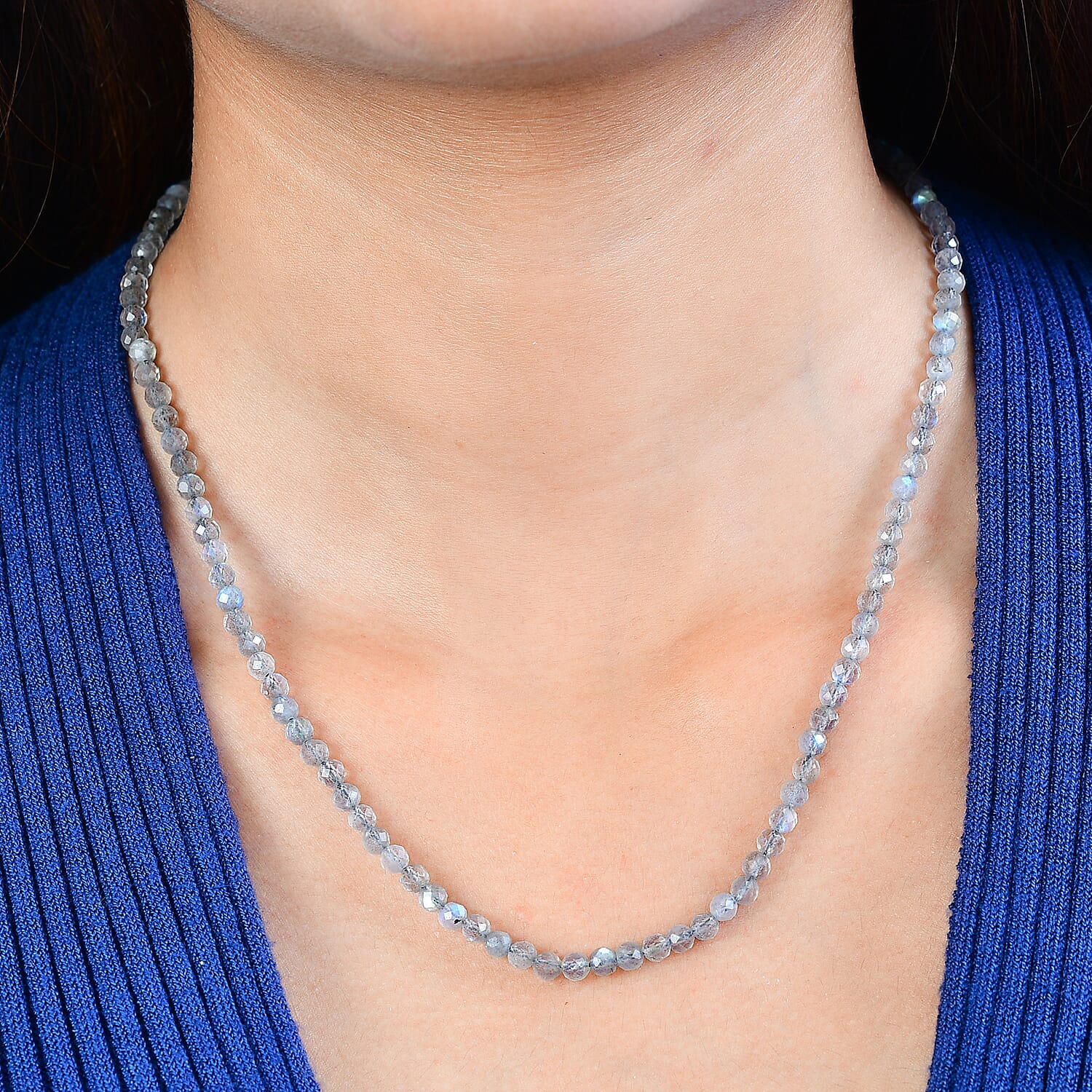 One Time Deal - Labradorite Beads Necklace (Size - 20) in 18K Yellow Gold Vermeil Plated Sterling Silver 51.17 Ct.